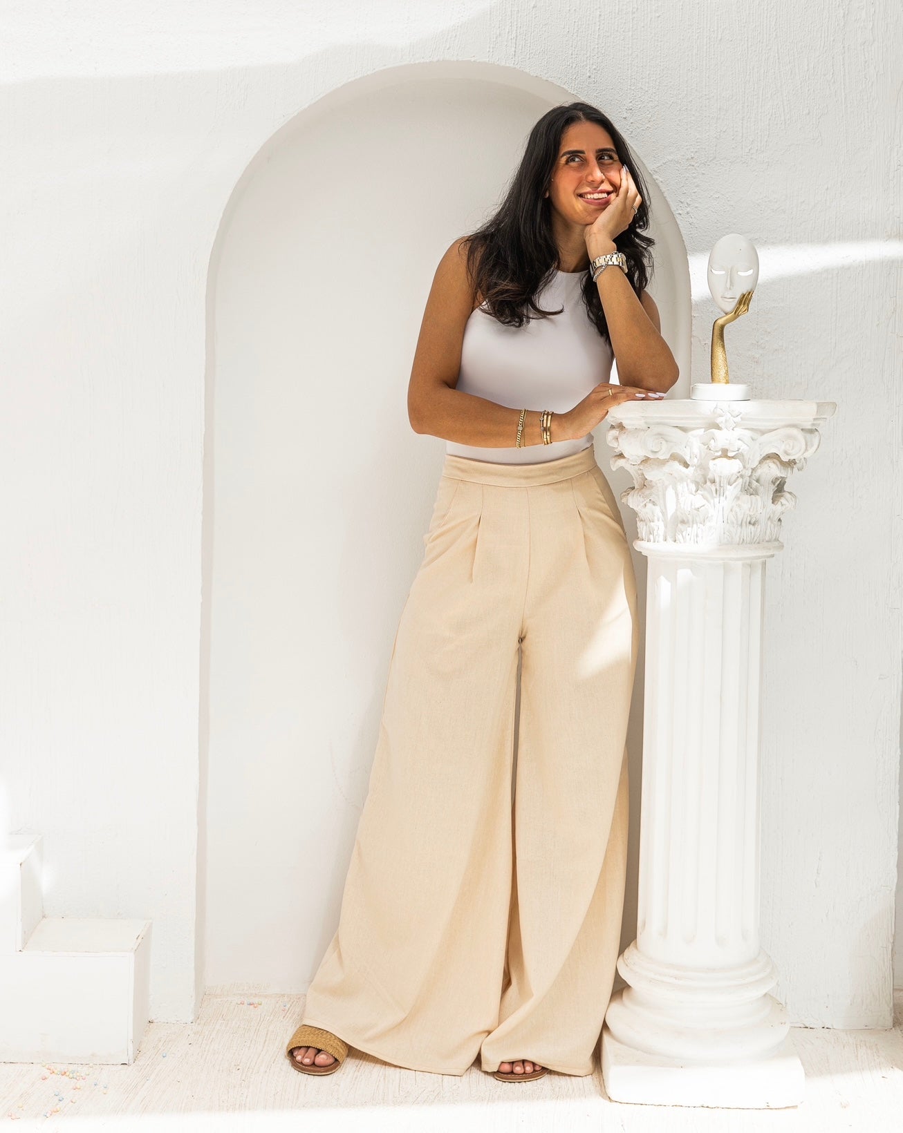 Pure Linen “Patte d’elephant” Pants in LIGHT BEIGE