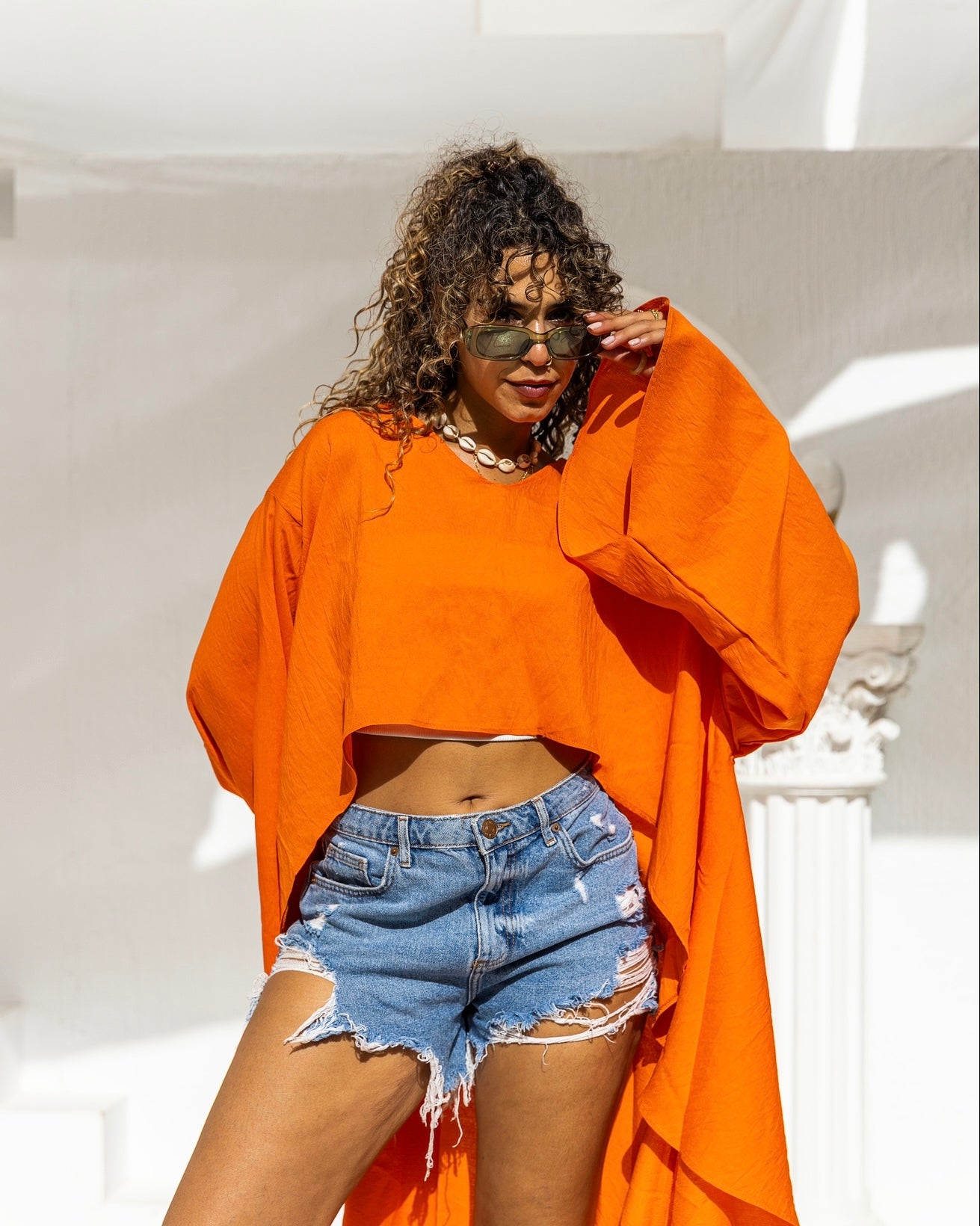 Ruffled top in ORANGE